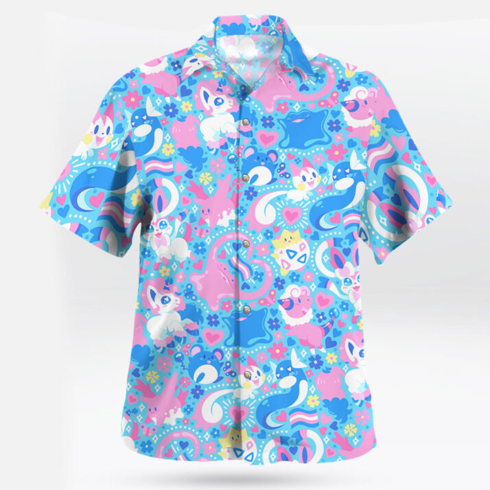 Cute Pokemon Hawaiian Shirt – Pink and Blue Tropical Vibes - Tropi Hawaiian Shirts