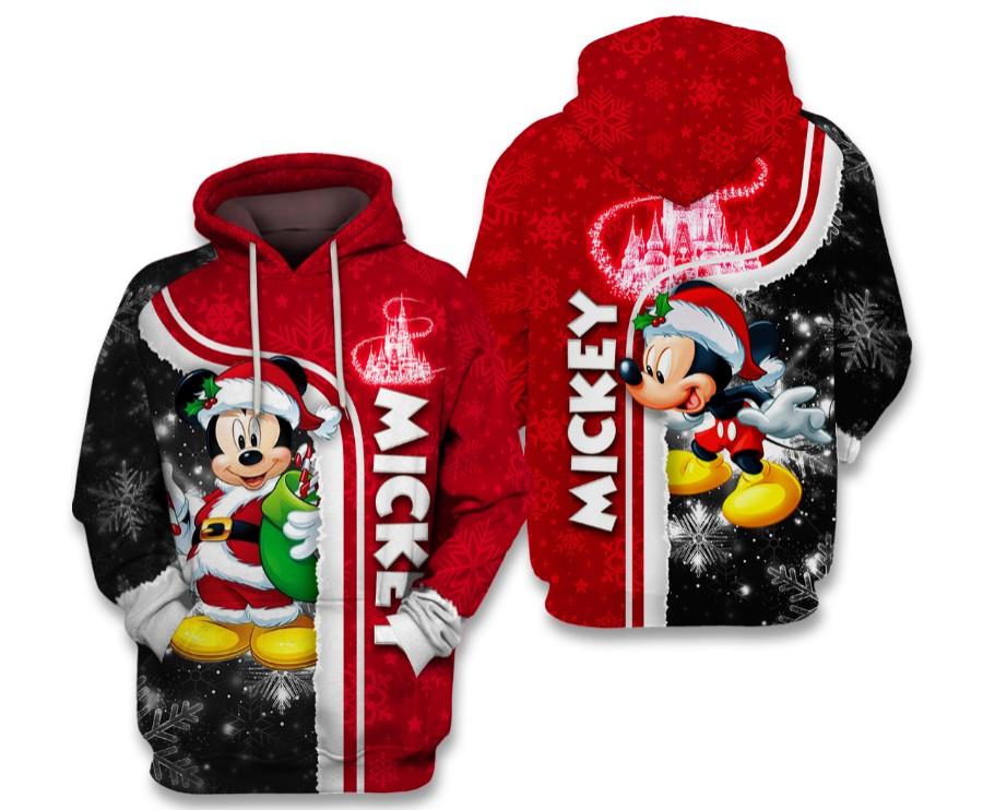 DN Hoodie MK Mouse Christmas DN Castle Christmas Snowflakes Red Black Hoodie