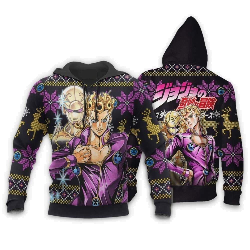 Jojos Bizarre Adventure Hoodie Giorno Giovanna Graphic Christmas Pattern Hoodie Black Purple Unisex - Cozy Hoodie For Cold Weather
