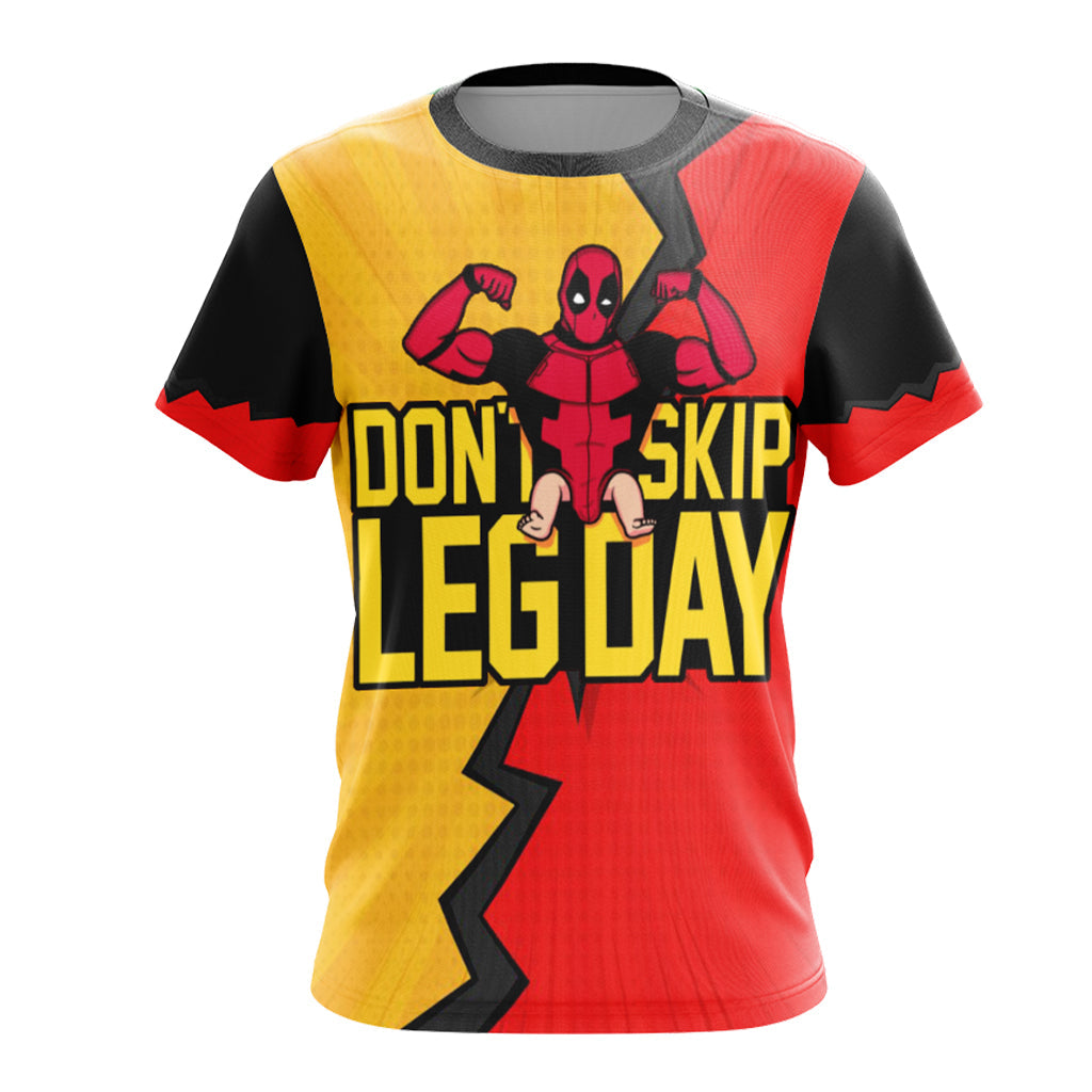 Deadpool T-Shirt Marvel Deadpool Don'T Skip Leg Day T-Shirt Red Yellow Unisex - Trendy Gift For Men & Women