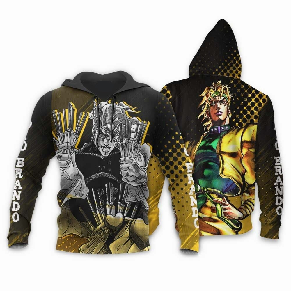 JoJo's Bizarre Adventure Hoodie Dio Brando Character Graphic Hoodie Black Yellow Unisex