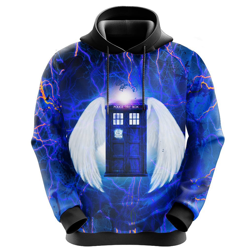 Doctor Who Hoodie Doctor Who Tardis With Wings Galaxy Hoodie Blue Unisex - Cozy Hoodie For Cold Weather