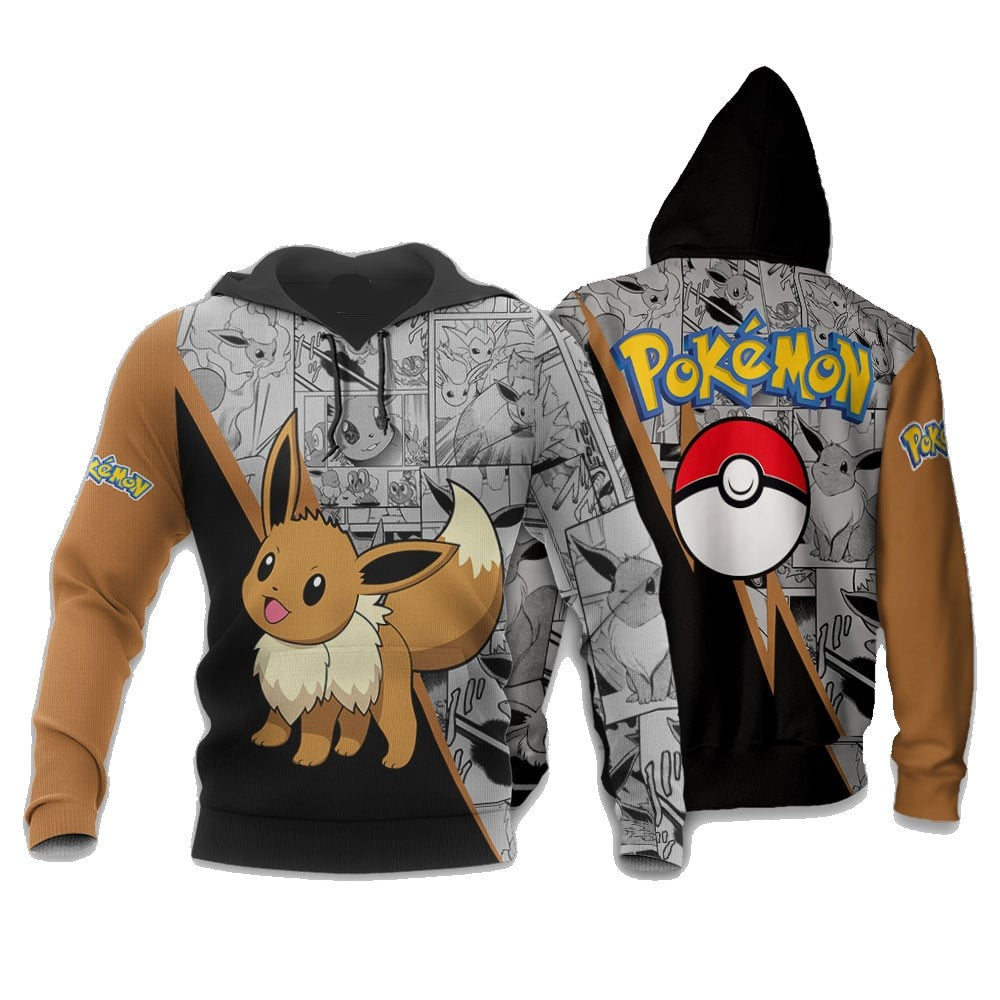 Pokemon Hoodie Eevee Graphic Manga Style Hoodie Black Orange Unisex - Cozy Hoodie For Cold Weather