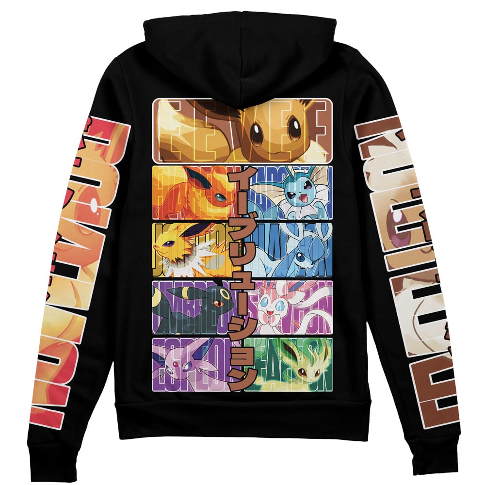 Pokemon Zip Hoodie All Types Of Eeveelution Zip Hoodie Black Unisex - Cozy Hoodie For Cold Weather