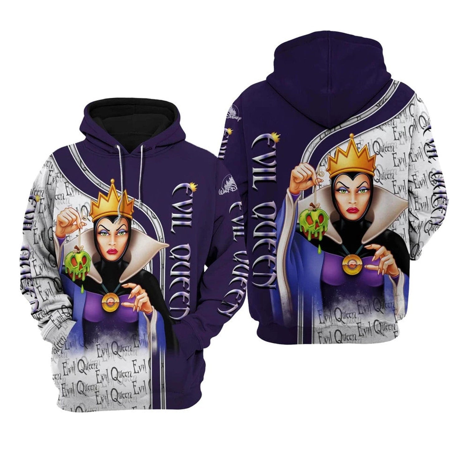 Snow White Hoodie Evil Queen Pattern Snow White Hoodie Purple White Unisex - Cozy Hoodie For Cold Weather