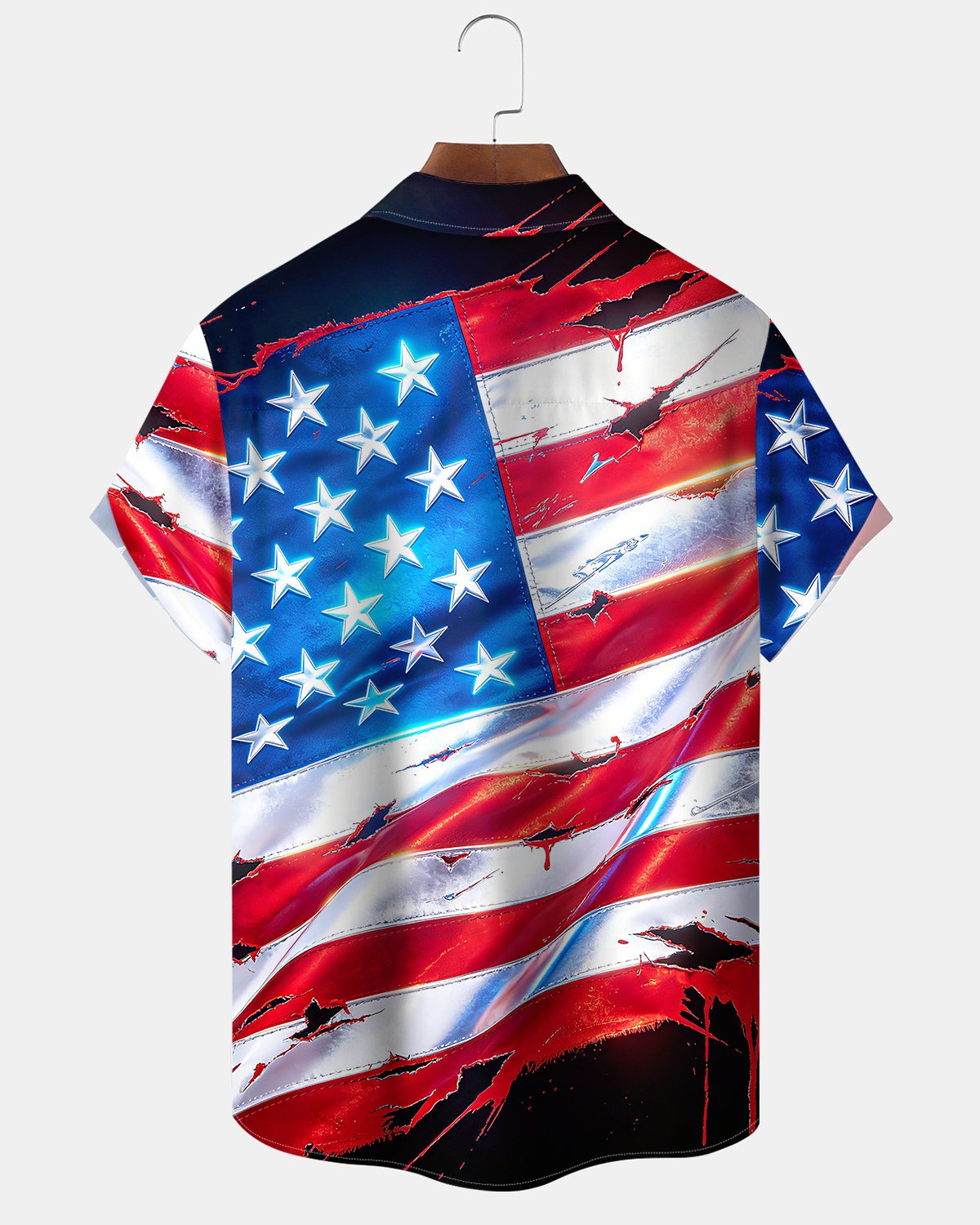 Alohadaddy® Men's Short-Sleeved Shirt With Independence Day Flag And Eagle Design