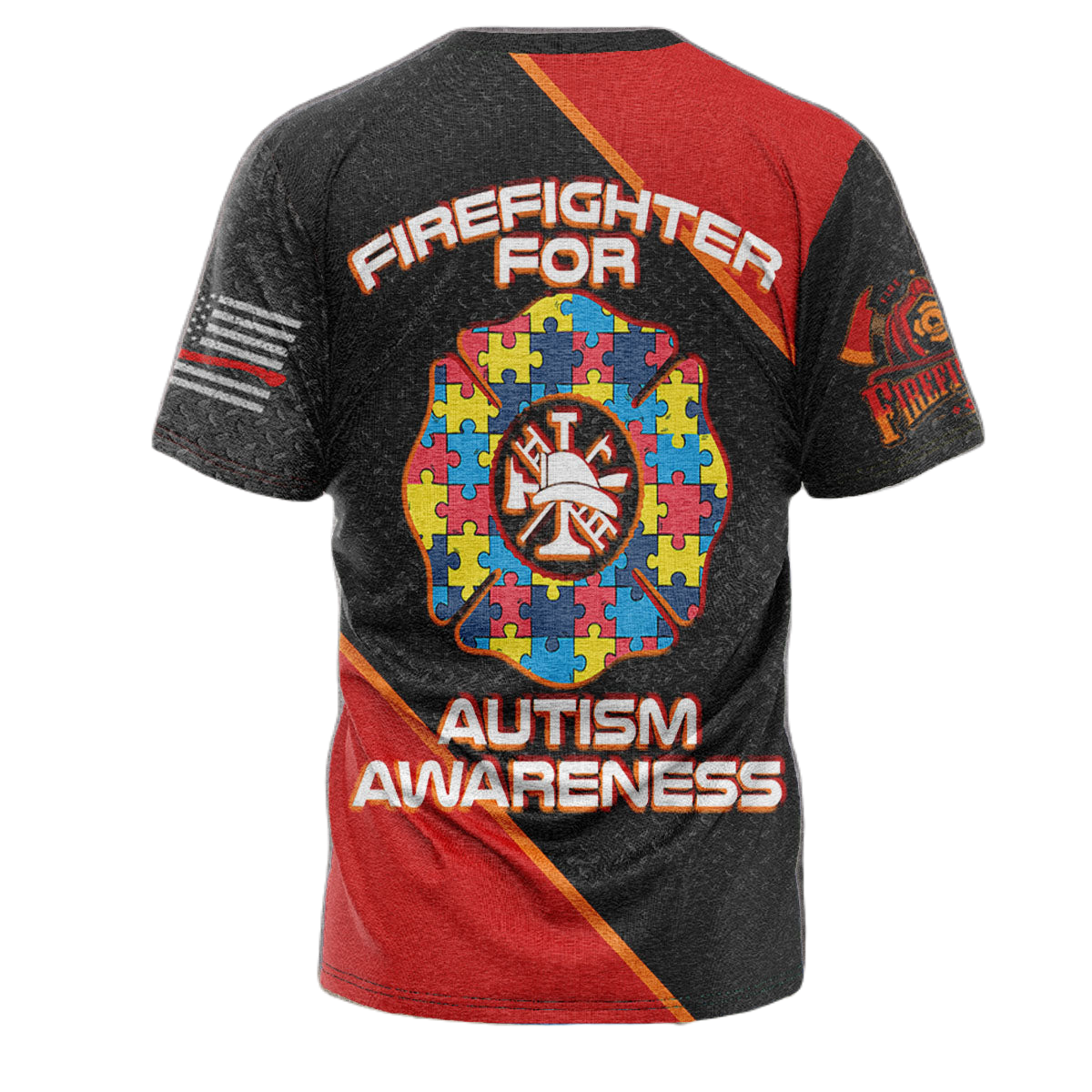 Autism T-Shirt Firefighter For Autism Awareness T-Shirt Red Black Unisex - Trendy Gift For Men & Women