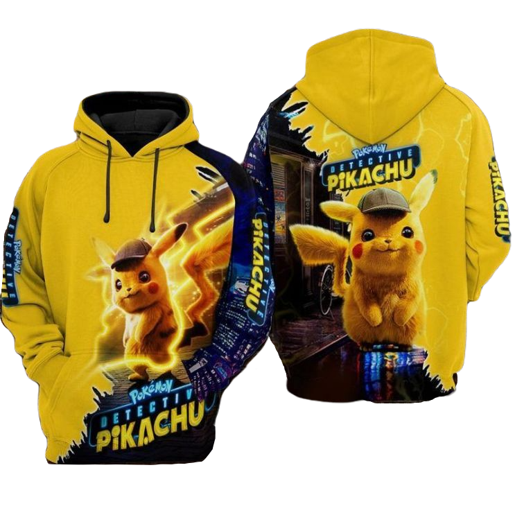 Pokemon Hoodie Cute Detective Pikachu Graphic Hoodie Yellow Unisex - Cozy Hoodie For Cold Weather