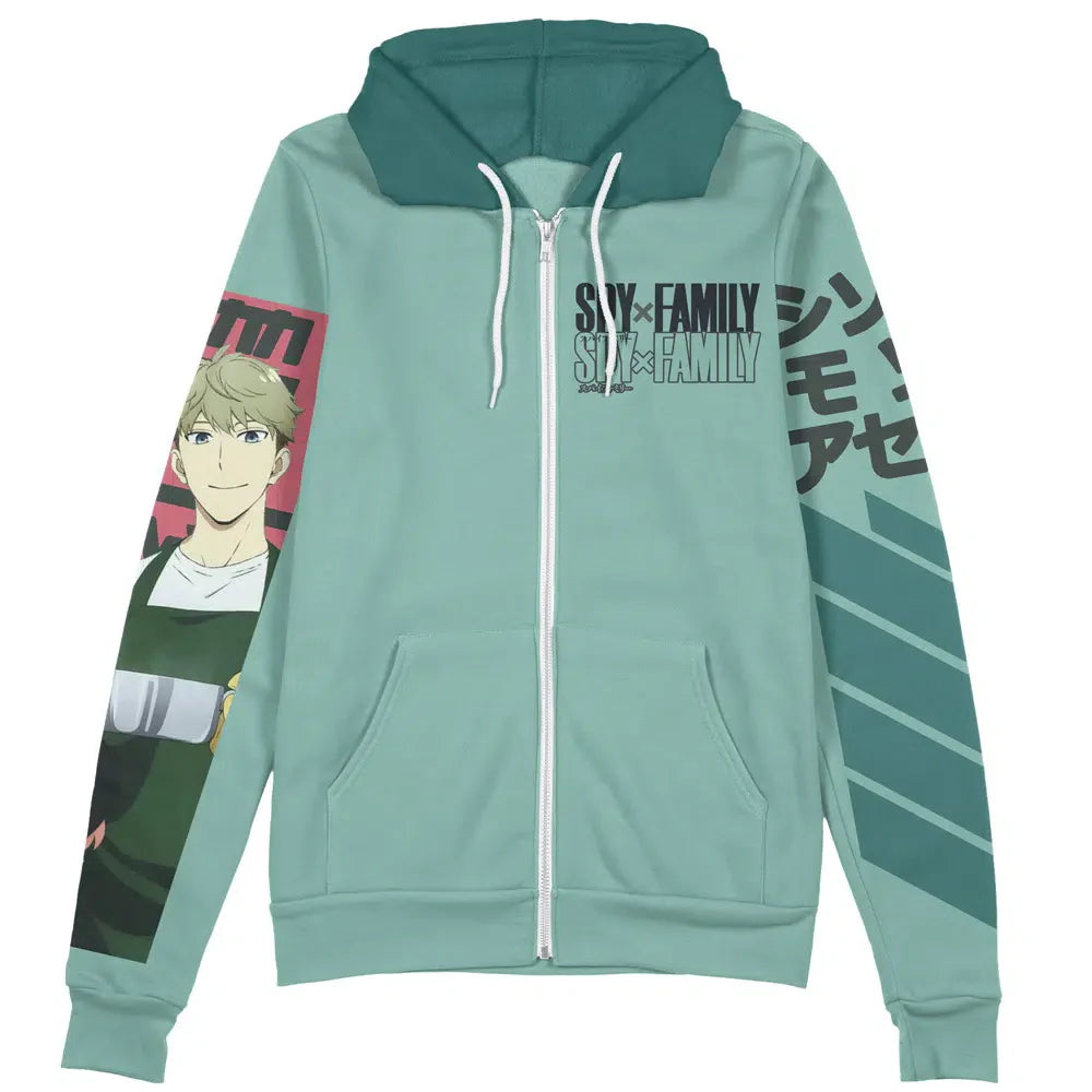 Spyxfamily Zip Hoodie The Forgers Loid Yor Anya Graphic Zip Hoodie Green Unisex
