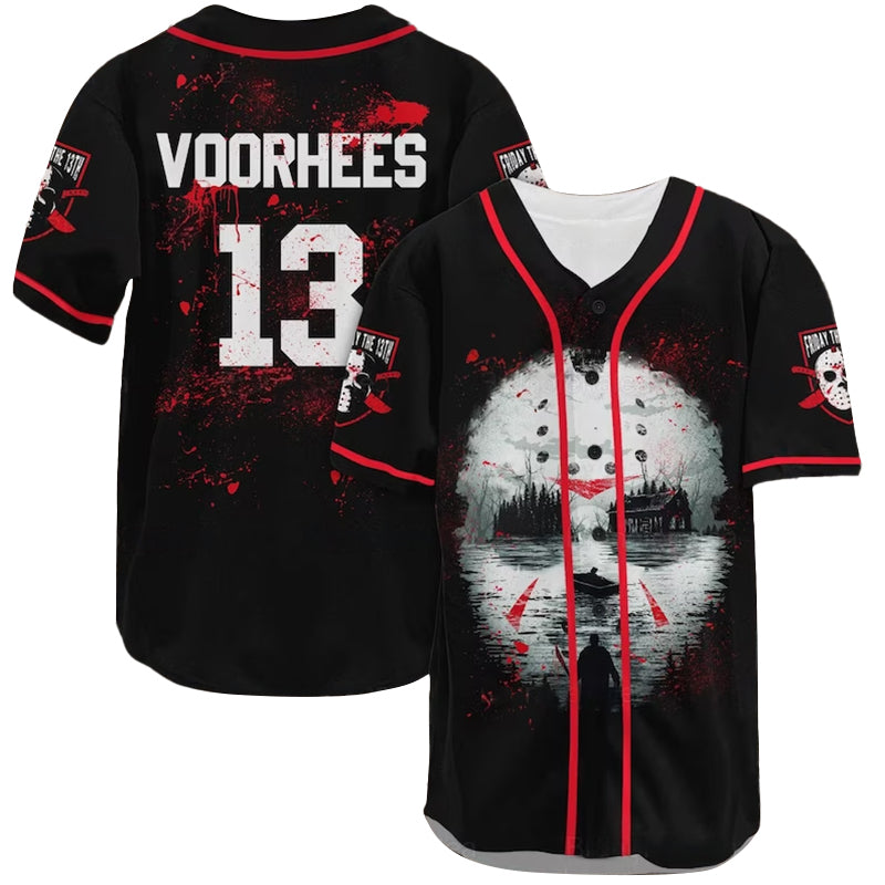 Friday the 13th Baseball Jersey Voorhees Crystal Lake Jason Voorhees Jersey Shirt Black Red Unisex Adult New Release