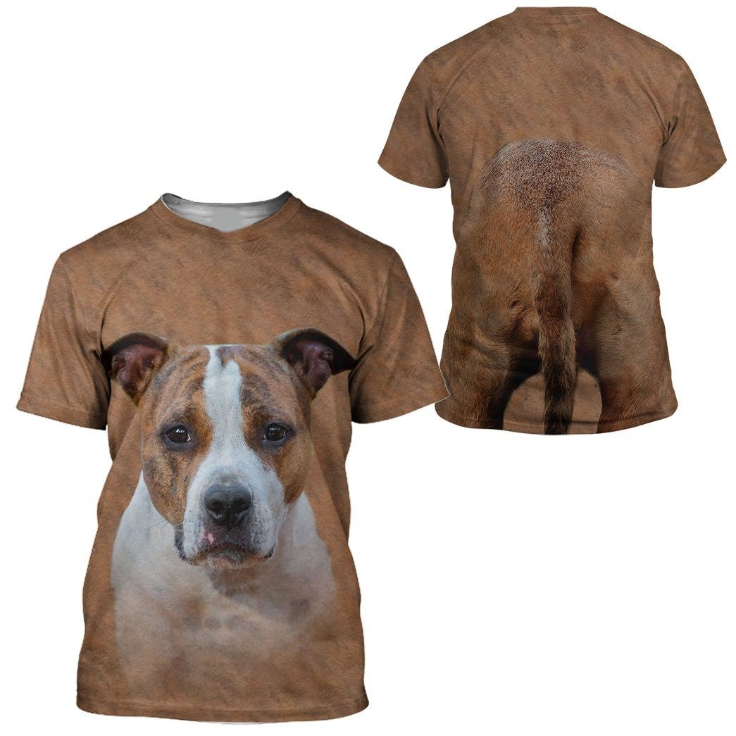 Dog Hoodie American Staffordshire Terrier Dog Front And Back T-Shirt Brown Unisex - Trendy Gift For Men & Women