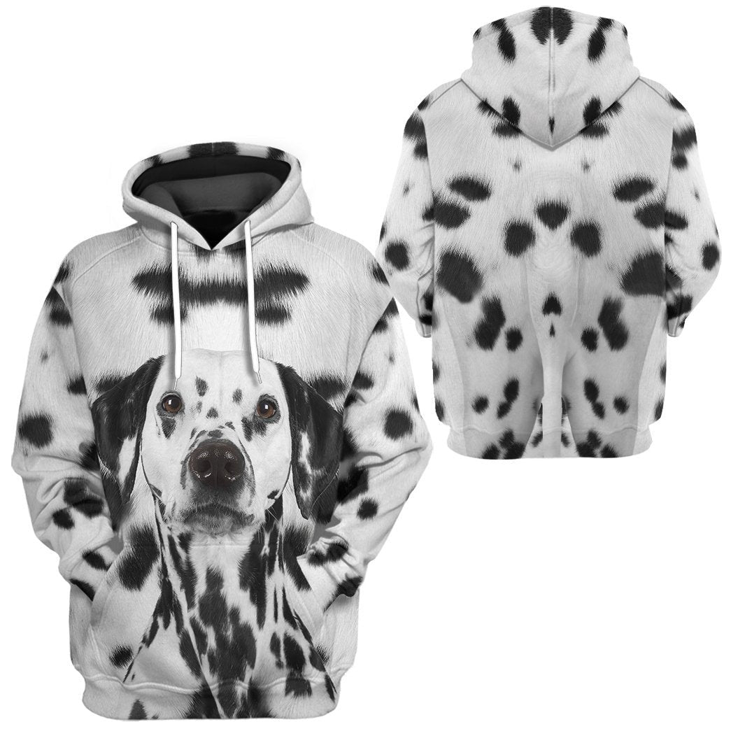 Dog Hoodie Dalmatian Dog Front And Back T-Shirt Black White Unisex - Trendy Gift For Men & Women