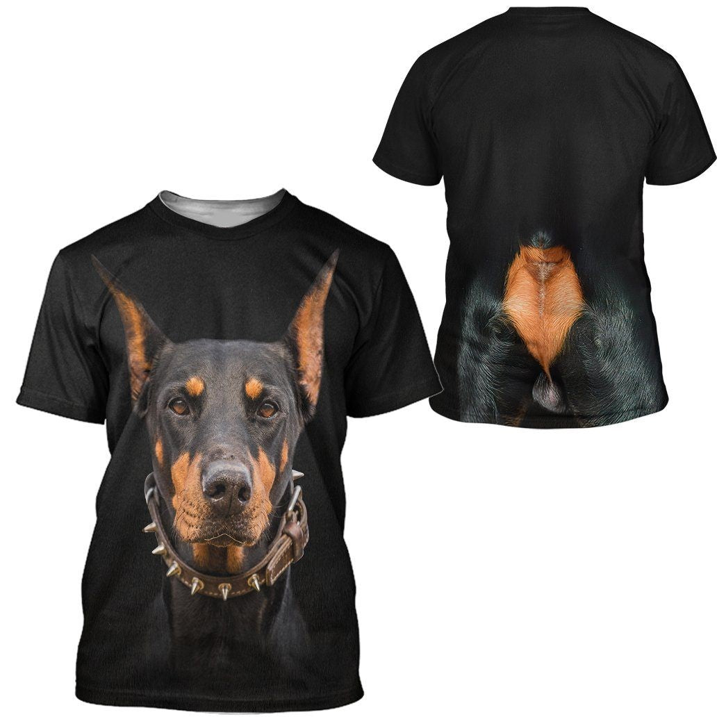 Dog Hoodie Doberman Pinscher Dog Front And Back T-Shirt Black Unisex - Trendy Gift For Men & Women