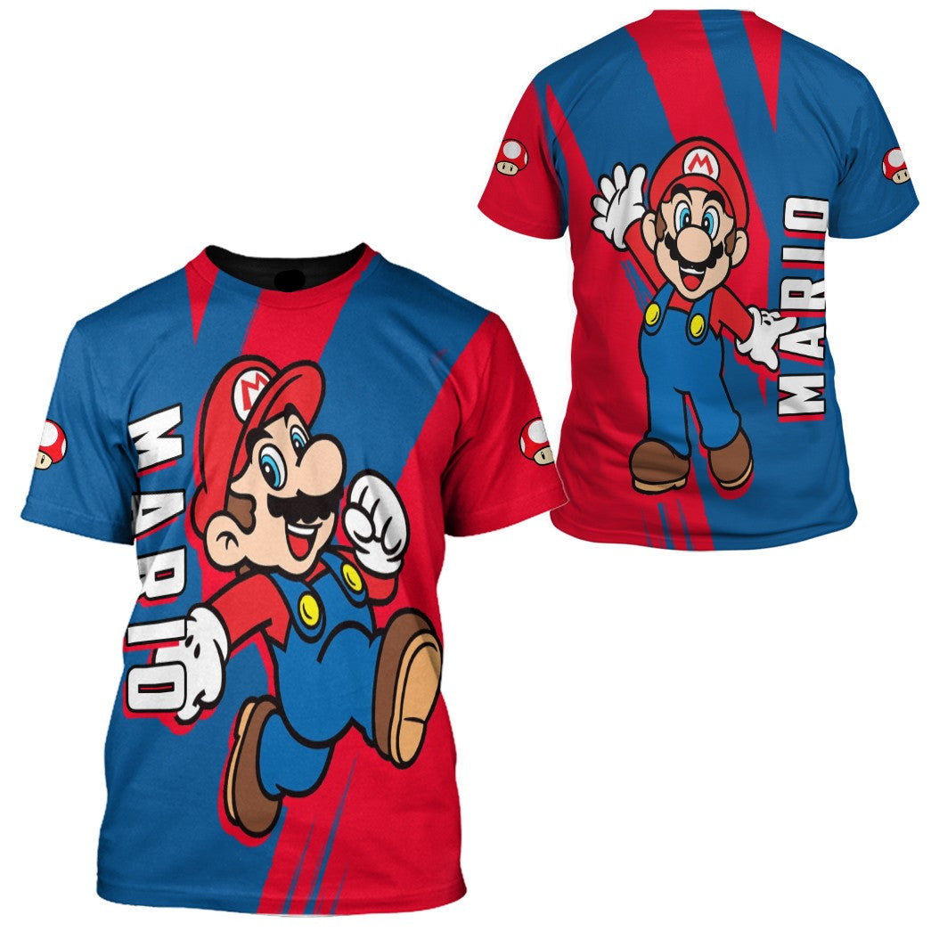 Mario Hoodie Happy Mario Character T-Shirt Red Blue Unisex - Trendy Gift For Men & Women