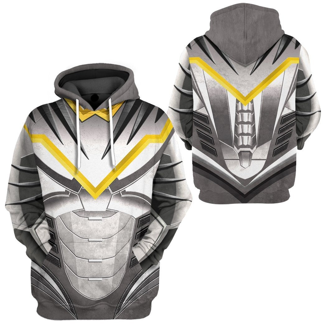 Power Ranger Hoodie White Power Ranger Dino Thunder Hoodie White Yellow Unisex - Cozy Hoodie For Cold Weather