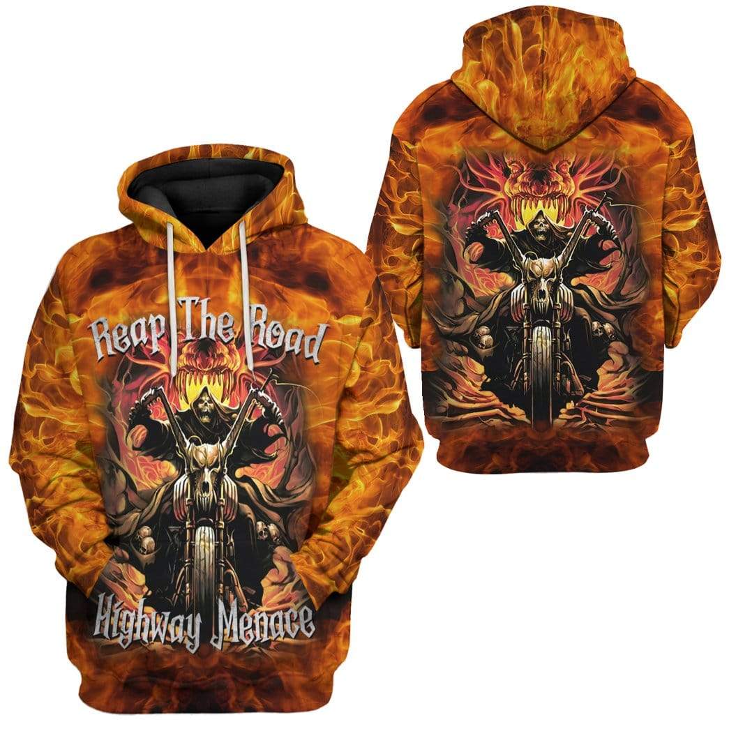 Motorcycle Hoodie Reap The Road Highway Menace Hoodie Orange Unisex - Cozy Hoodie For Cold Weather