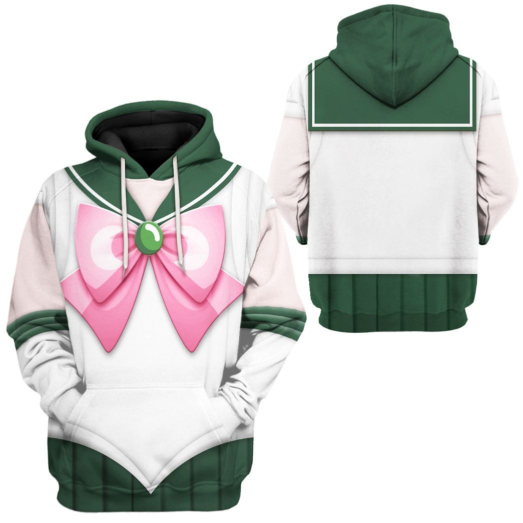 Sailor Moon Hoodie Sailor Jupiter Suit Costume T-Shirt White Green Unisex - Trendy Gift For Men & Women