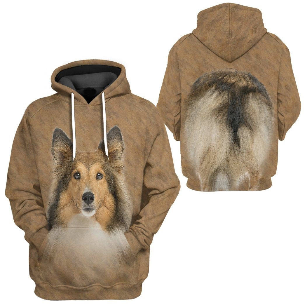 Dog Hoodie Shetland Sheepdog Dog Front And Back T-Shirt Brown Unisex - Trendy Gift For Men & Women
