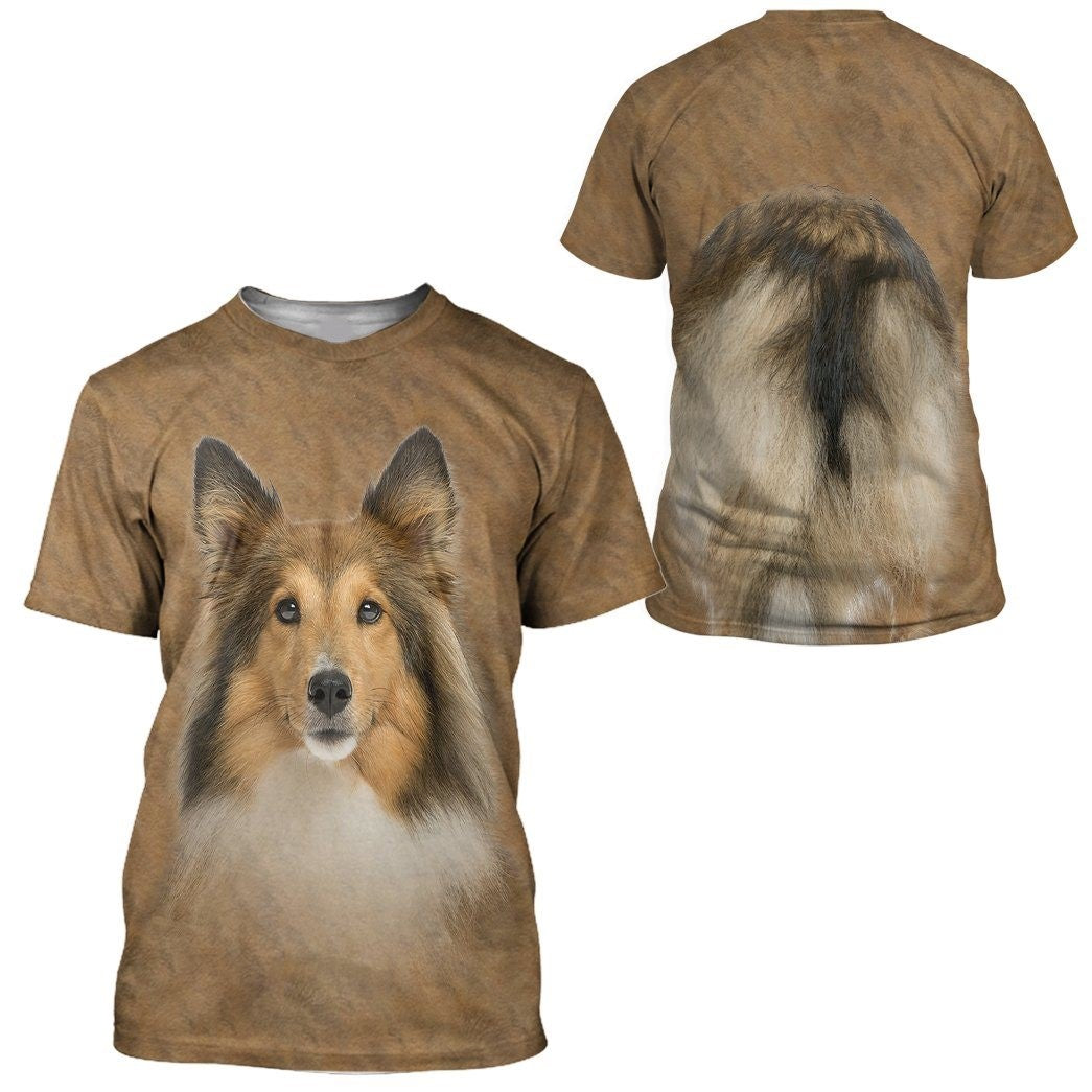 Dog Hoodie Shetland Sheepdog Dog Front And Back T-Shirt Brown Unisex - Trendy Gift For Men & Women