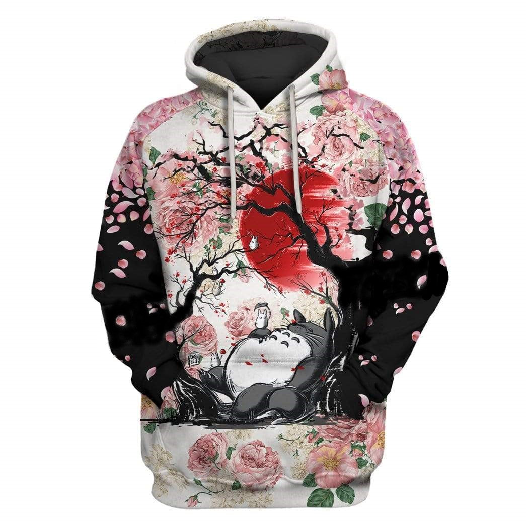 SGhibli Hoodie Totoro Sleeping Under Cherry Blossom Tree Hoodie Colorful Unisex