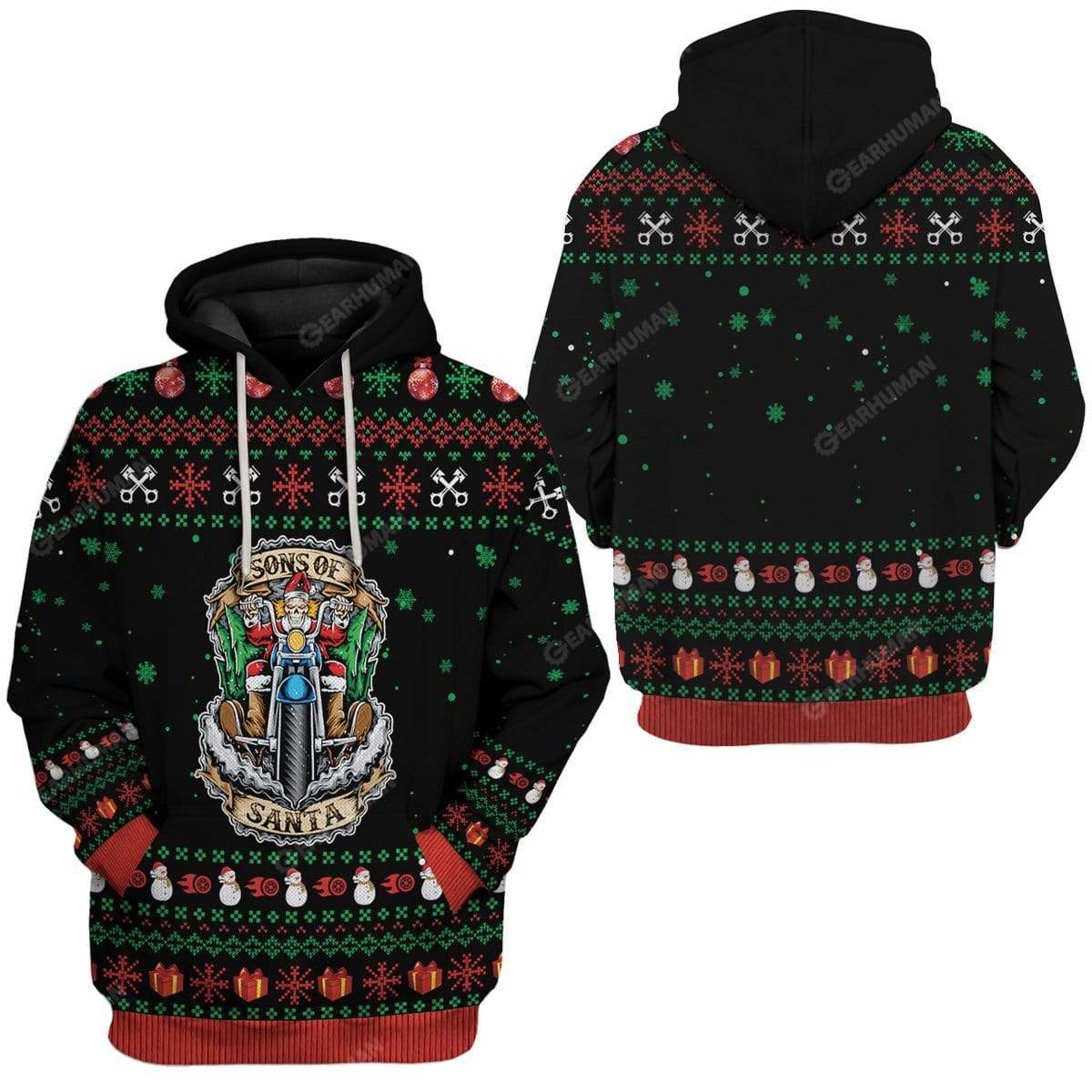 Motorcycle Hoodie Sons Of Santa Skeleton Biker T-Shirt Black Unisex - Trendy Gift For Men & Women