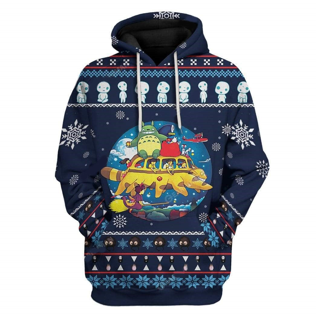 SGhibli Hoodie Totoro Cst Bus Christmas Pattern Hoodie Blue Unisex