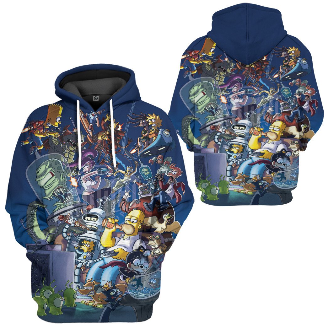 The Sympsons Hoodie The Simpsons Futurama Crossover Hoodie Blue Unisex - Cozy Hoodie For Cold Weather