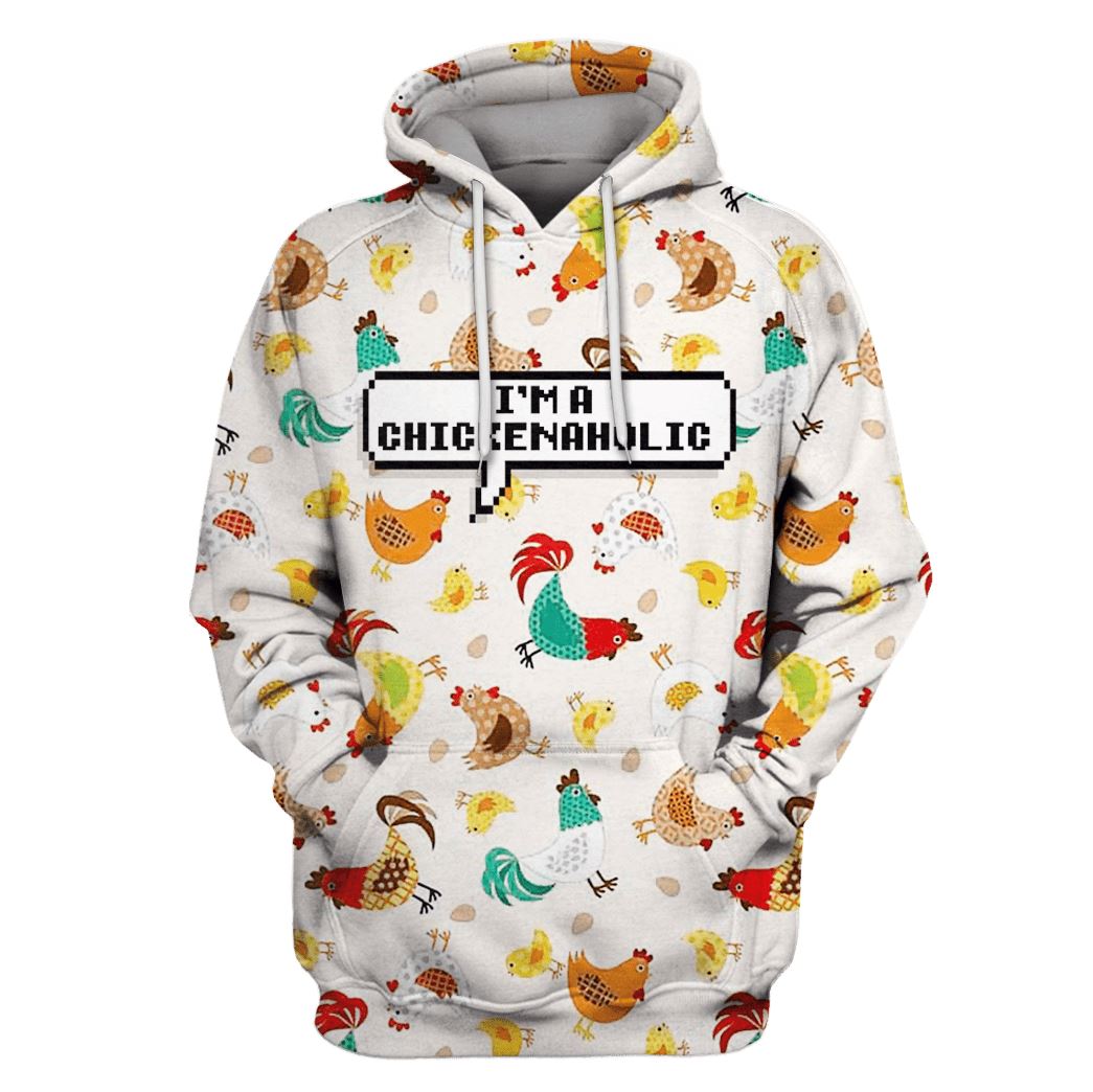 Chicken Hoodie I'M A Chickenaholic Chicken Pattern Hoodie Colorful Unisex - Cozy Hoodie For Cold Weather