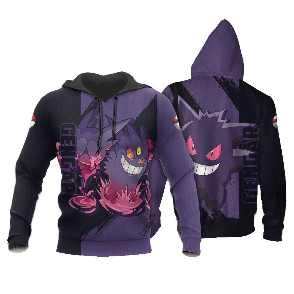 Pokemon Hoodie Pokemon Gengar Graphic Hoodie Black Purple Unisex - Cozy Hoodie For Cold Weather