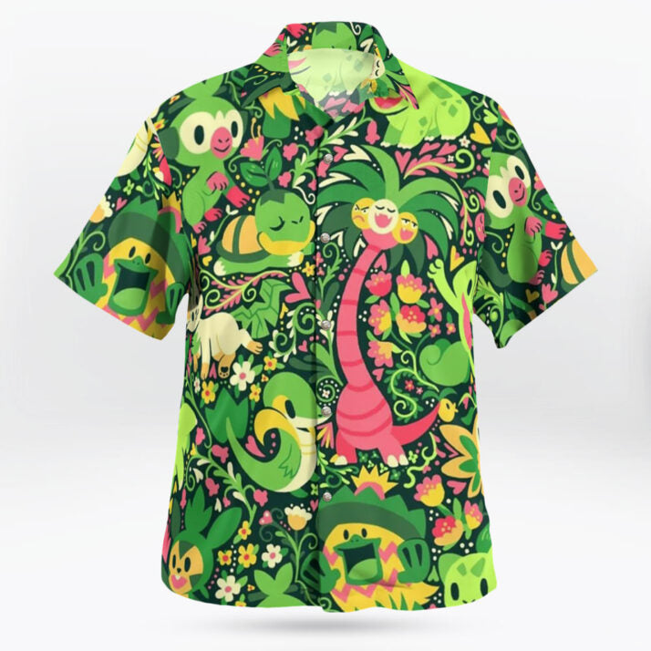 Green Grass Type Pattern Pokemon Hawaiian Shirt For Men And Women - Tropi Hawaiian Shirts