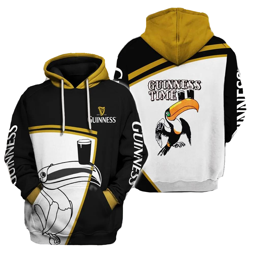 Guinness Hoodie Guinness Time Toucan Bird Hoodie Black White Unisex - Cozy Hoodie For Cold Weather