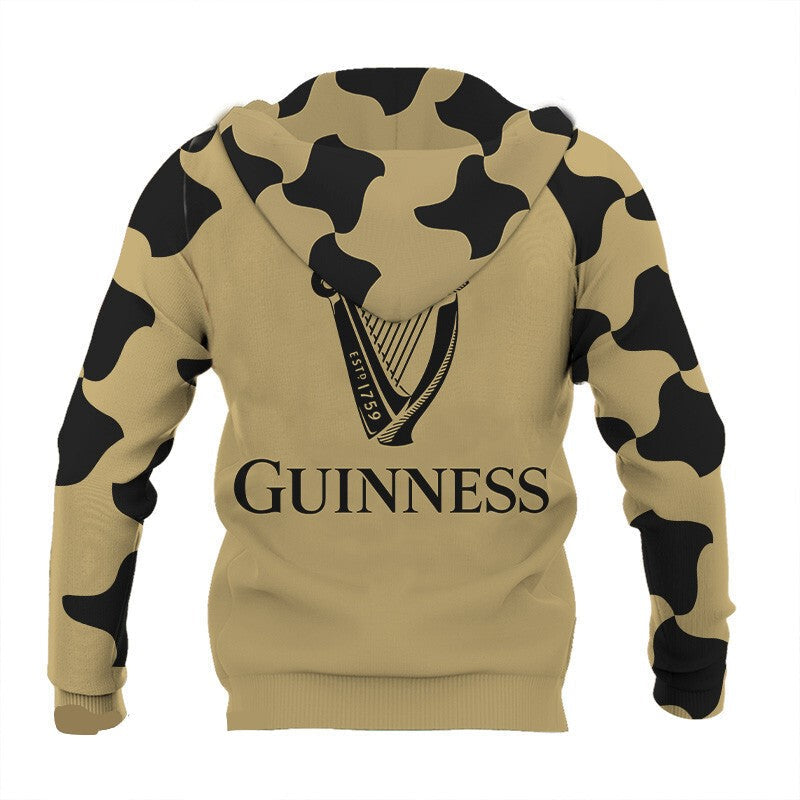 Guinness Hoodie Guinness Beer Spot Pattern Hoodie Black Yellow Unisex - Cozy Hoodie For Cold Weather