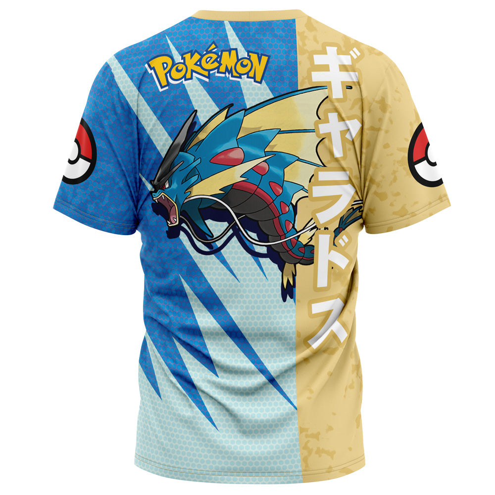 Pokemon T-Shirt Pokemon Gyarados Attack Pose T-Shirt Blue Yellow Unisex - Trendy Gift For Men & Women