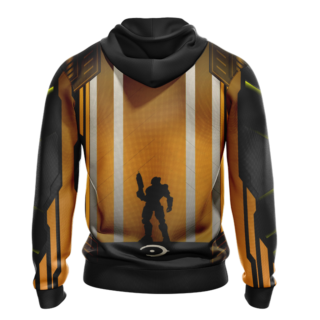 Halo Hoodie Halo Logo Masterchief Under Sunset Hoodie Black Yellow Unisex - Cozy Hoodie For Cold Weather