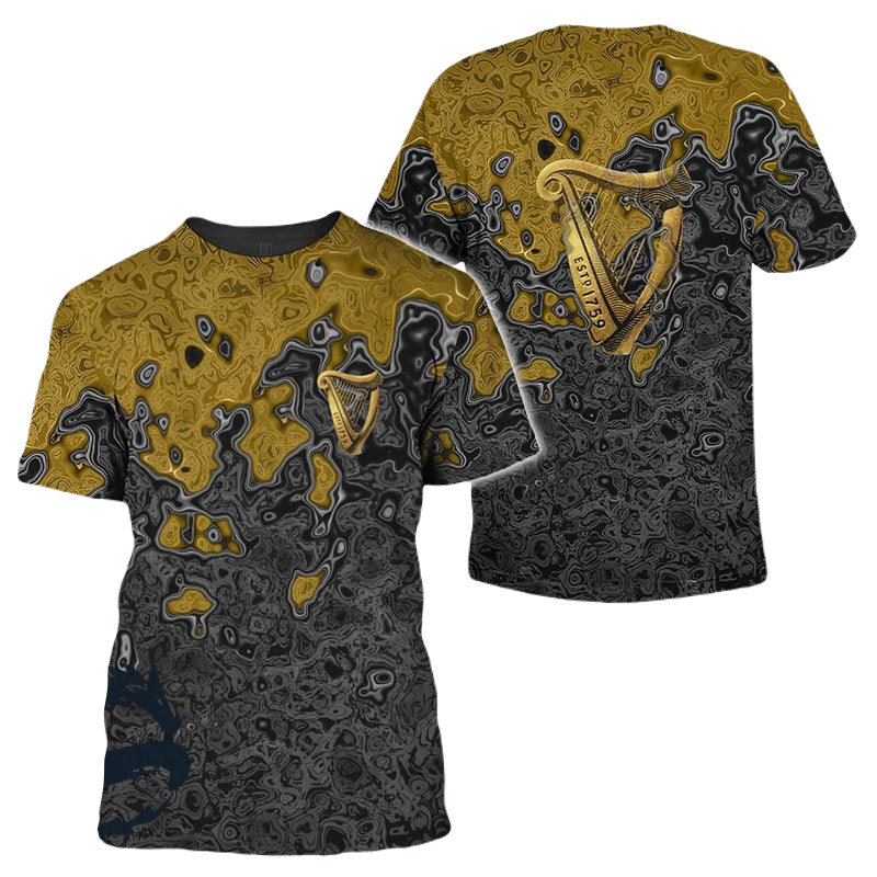 Guinness T-Shirt Holographic Pattern Guinness Beer T-Shirt Yellow Black Unisex - Trendy Gift For Men & Women