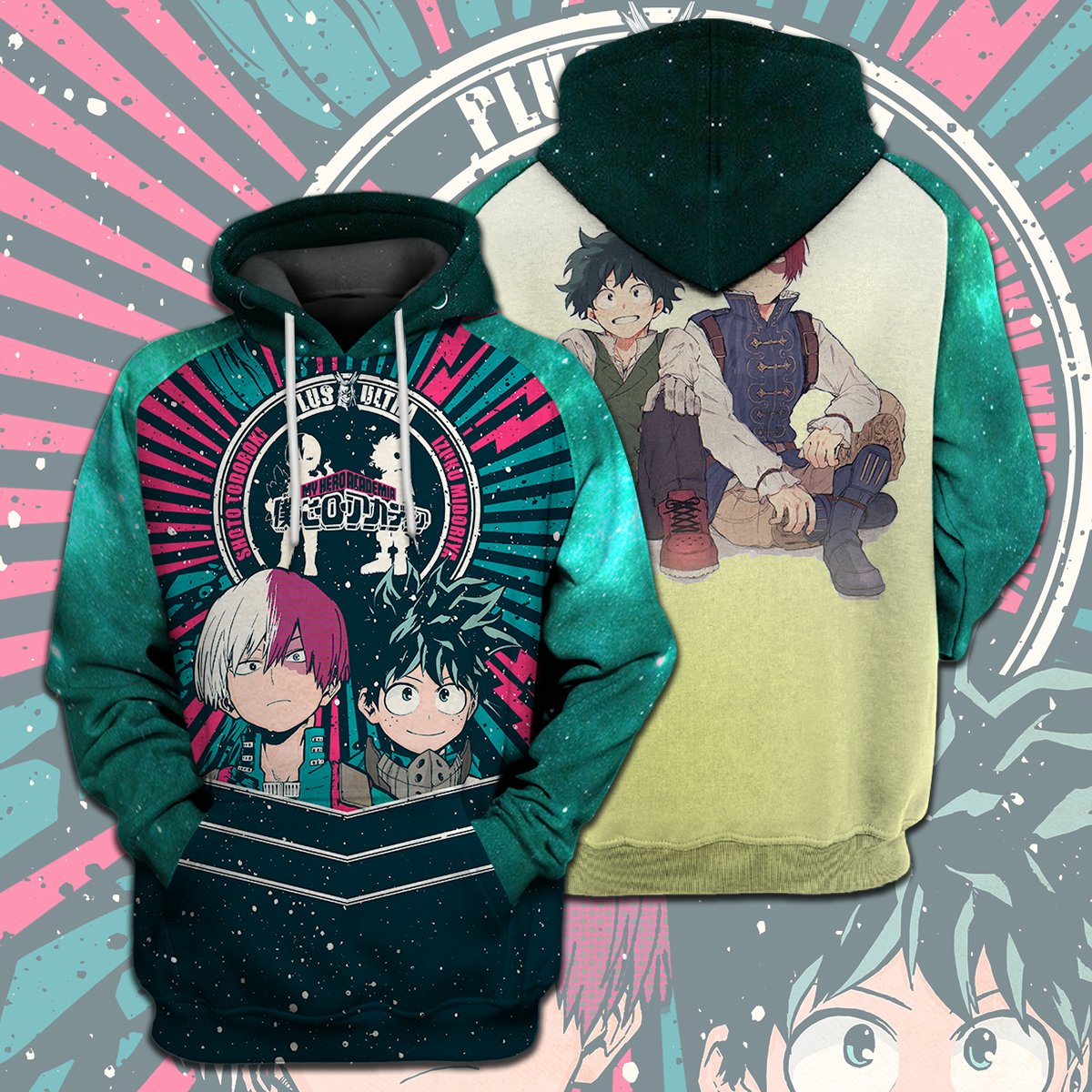My Hero Academia T-shirt Vintage Midoriya Izuku Plus Ultra Todoroki Shouto Green T-shirt Hoodie