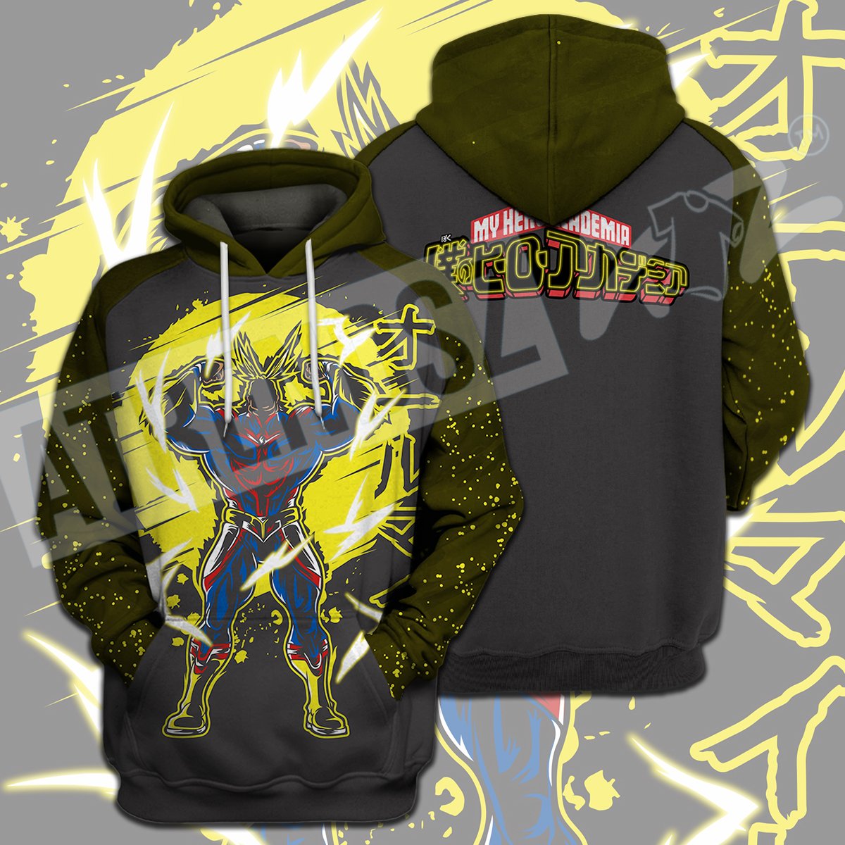 My Hero Academia T-shirt All Might Yellow Grey My Hero Academia Logo T-shirt Hoodie