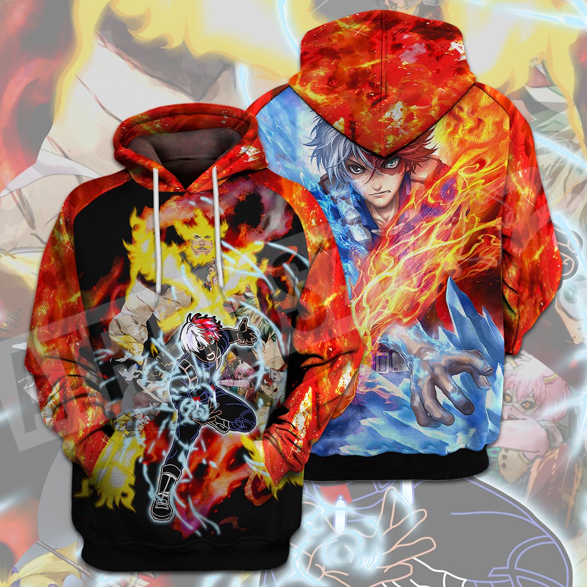 My Hero Academia T-shirt Todoroki Shouto All Might Fire Ice Red Blue T-shirt Hoodie