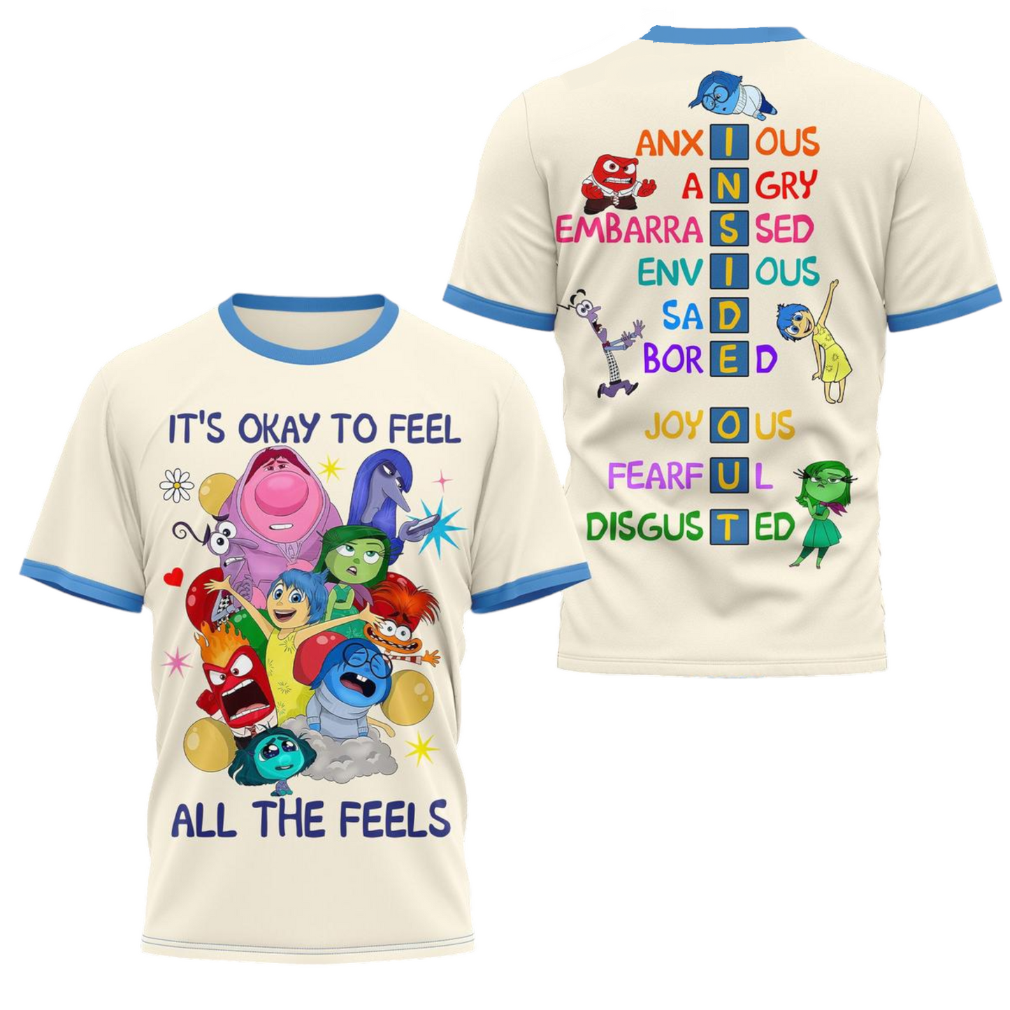 Inside Out T-Shirt It’S Okay To Feel All The Feels T-Shirt White Unisex - Trendy Gift For Men & Women