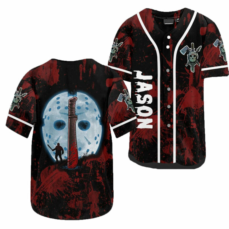 Friday the 13th Baseball Jersey Bloody Night Jason Voorhees Jersey Shirt Black Red Unisex Adult New Release