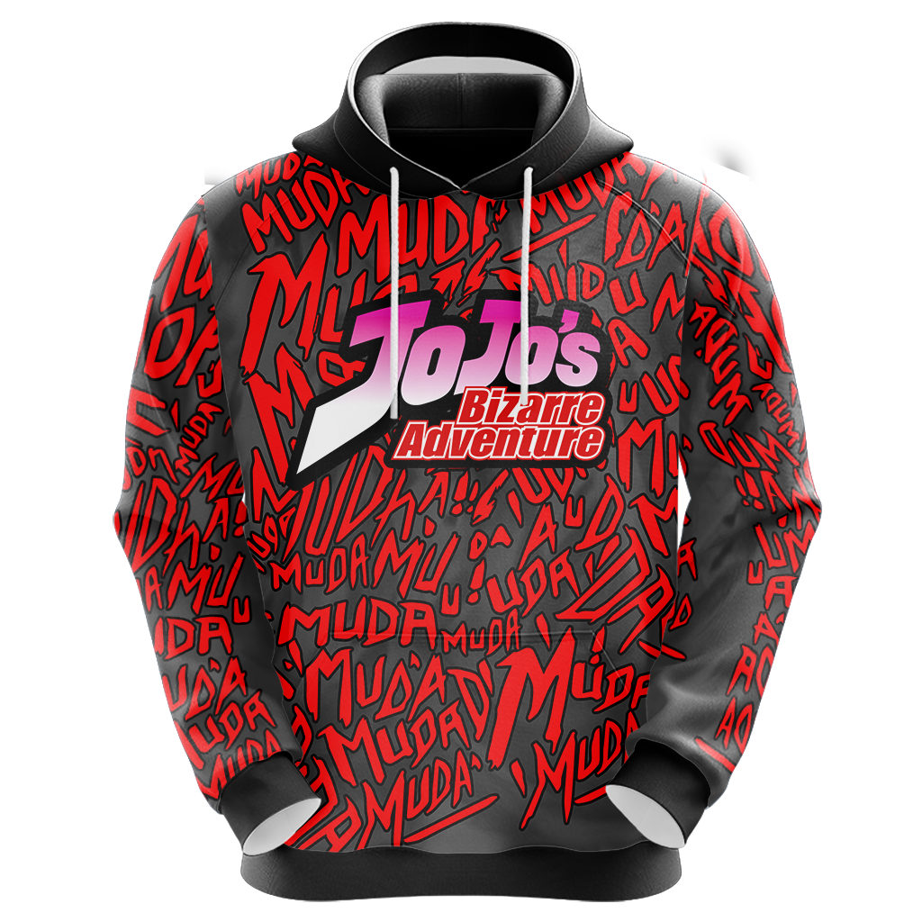 Jojos Bizarre Adventure Hoodie Gold Experience Muda Muda Pattern Hoodie Black Red Unisex - Cozy Hoodie For Cold Weather