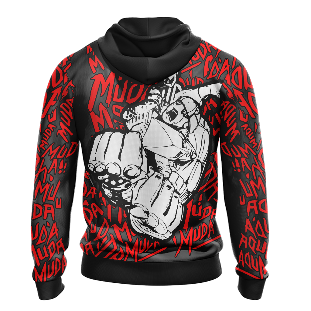 Jojos Bizarre Adventure Hoodie Gold Experience Muda Muda Pattern Hoodie Black Red Unisex - Cozy Hoodie For Cold Weather