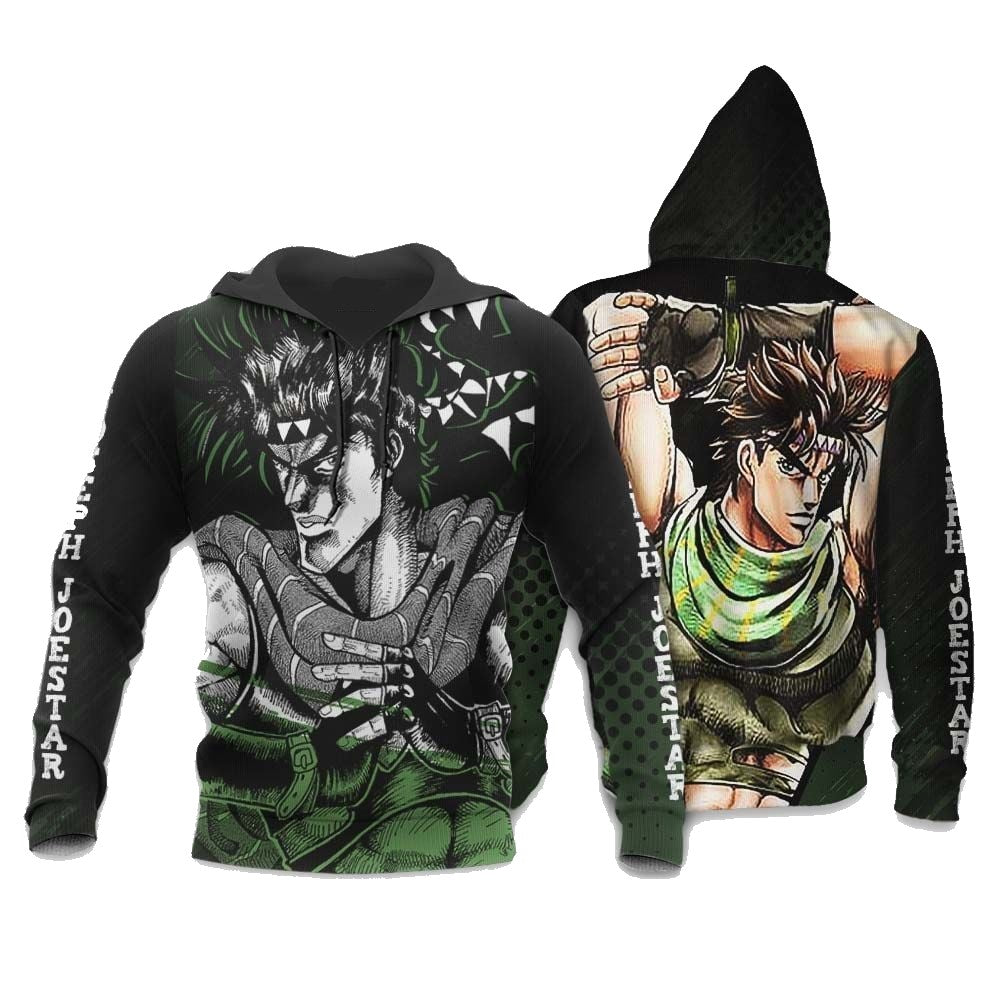 Jojos Bizarre Adventure Hoodie Jojos Bizarre Adventure Joseph Joestar Graphic Hoodie Black Green Unisex - Cozy Hoodie For Cold Weather