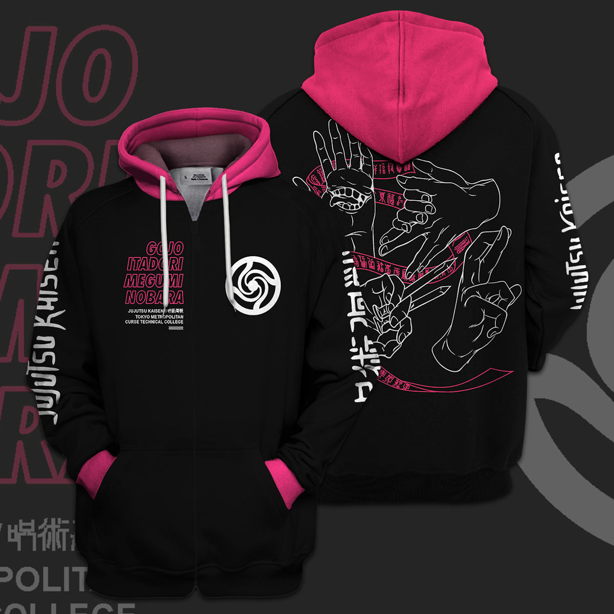 Jujutsu Kaisen Hoodie Jujutsu Kaisen Black Pink Gojo Itadori Hoodie Jujutsu Kaisen Apparel
