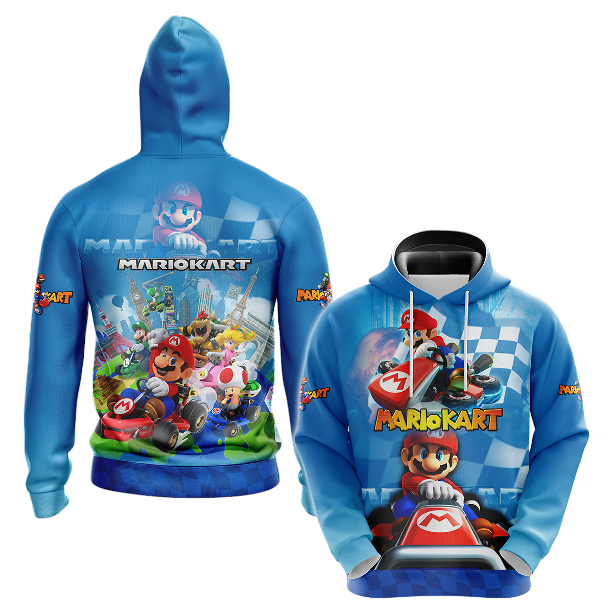 Mario Hoodie Mario Kart All Characters T-Shirt Blue Unisex - Trendy Gift For Men & Women