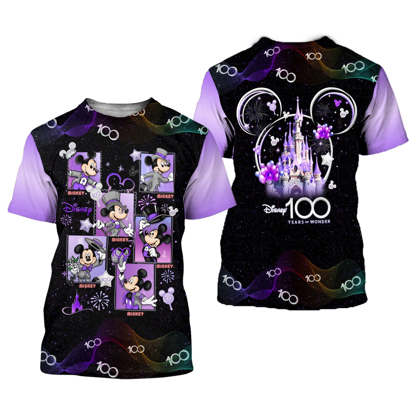 Disney T-Shirt Mk Square Disney 100 Years Of Wonder T-Shirt Black Purple Unisex Adults New Release - Trendy Gift For Men & Women