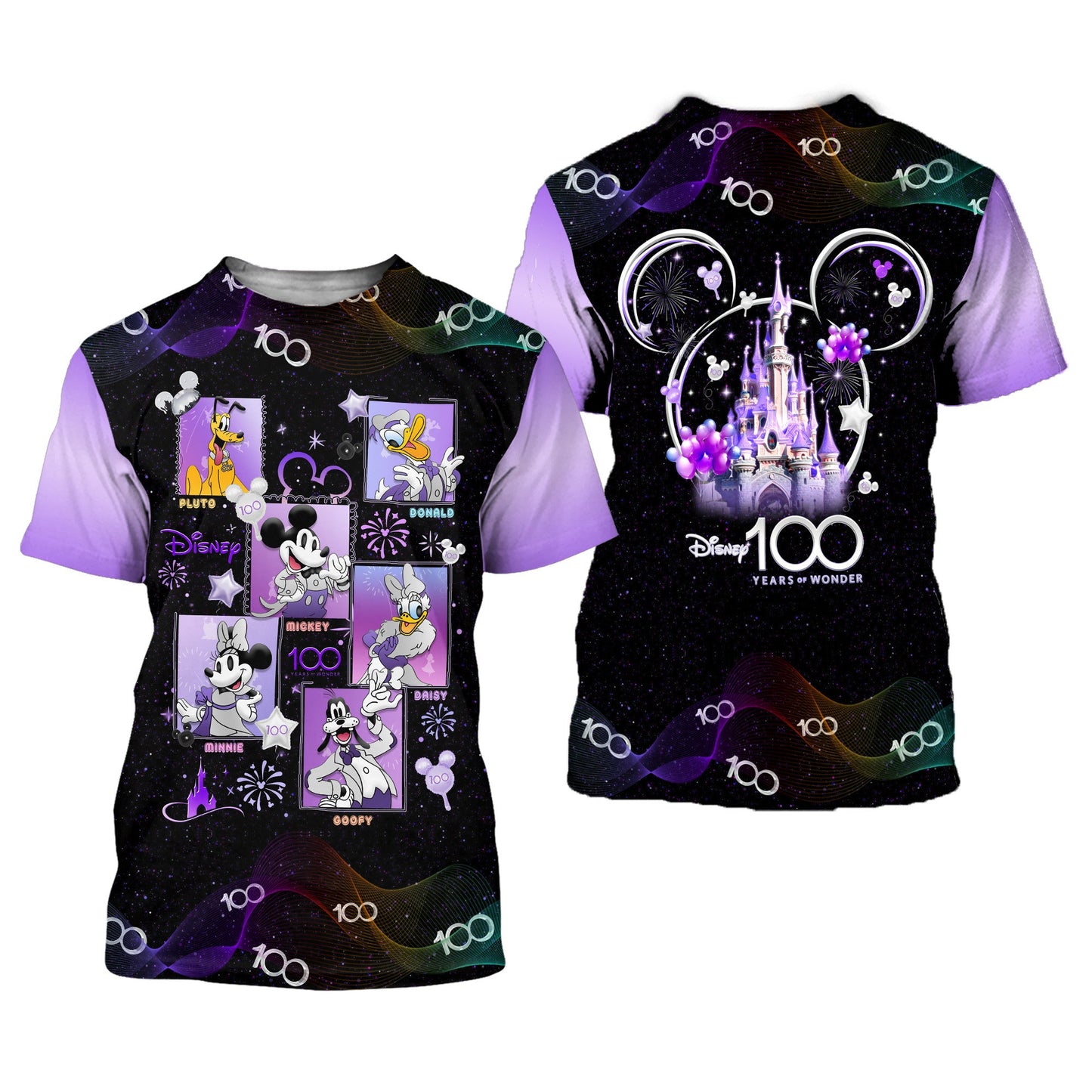 Disney T-Shirt Mk Friends Square Disney 100 Years Of Wonder T-Shirt Black Purple Unisex Adults New Release - Trendy Gift For Men & Women