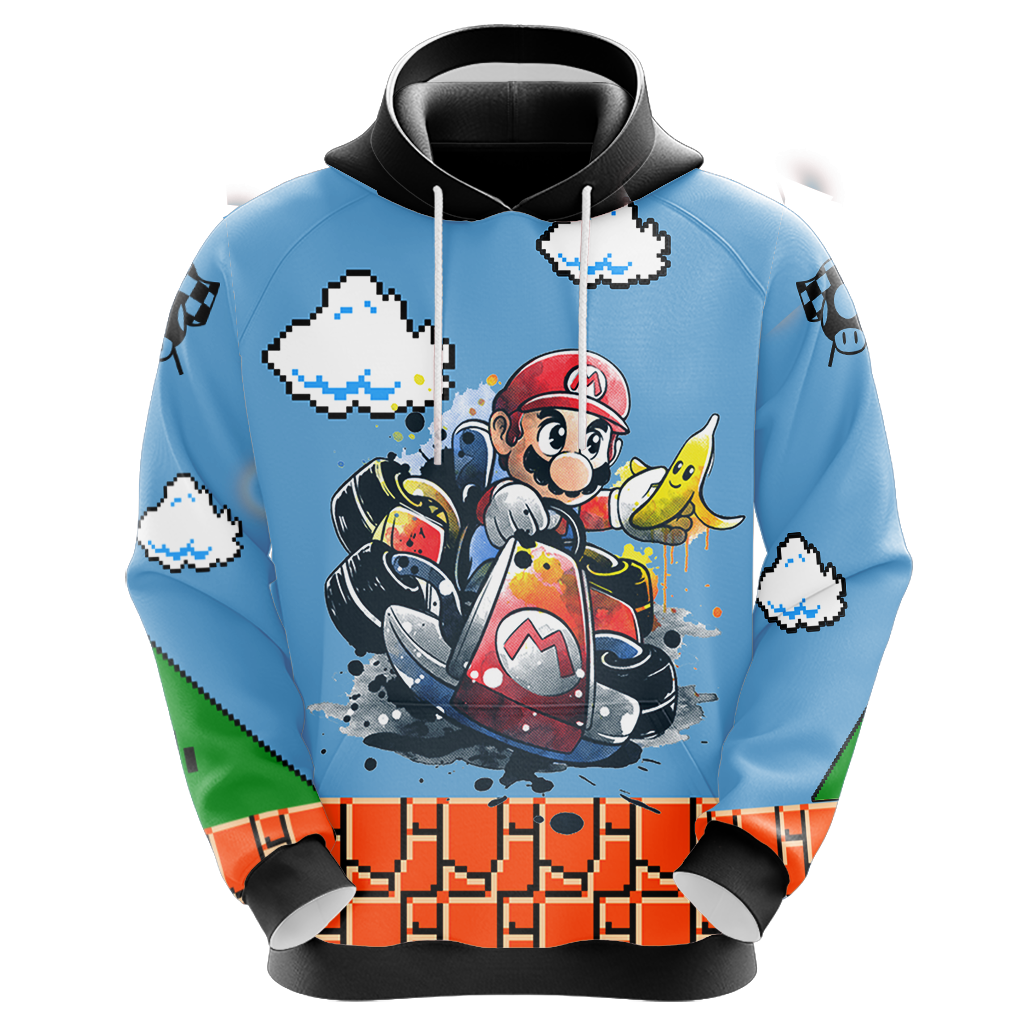 Mario Hoodie All Characters Using Banana Hoodie Blue Unisex - Cozy Hoodie For Cold Weather