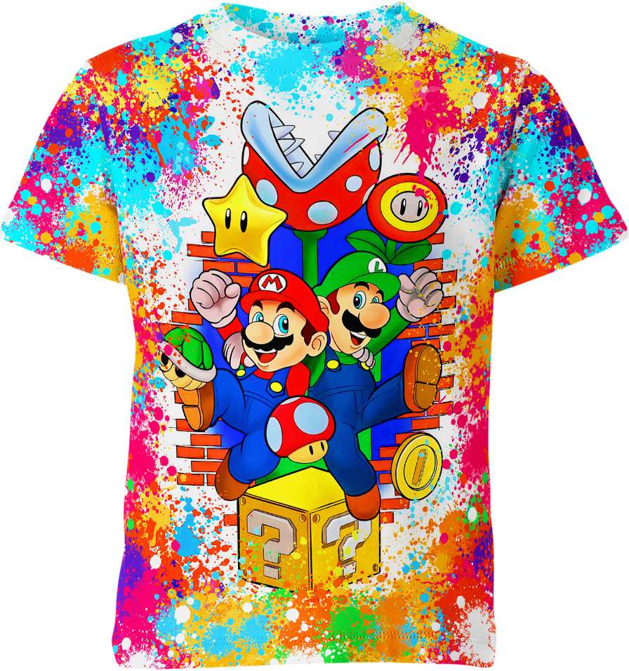 Mario T-Shirt Mario Luigi Star Flower T-Shirt Colorful Unisex - Trendy Gift For Men & Women