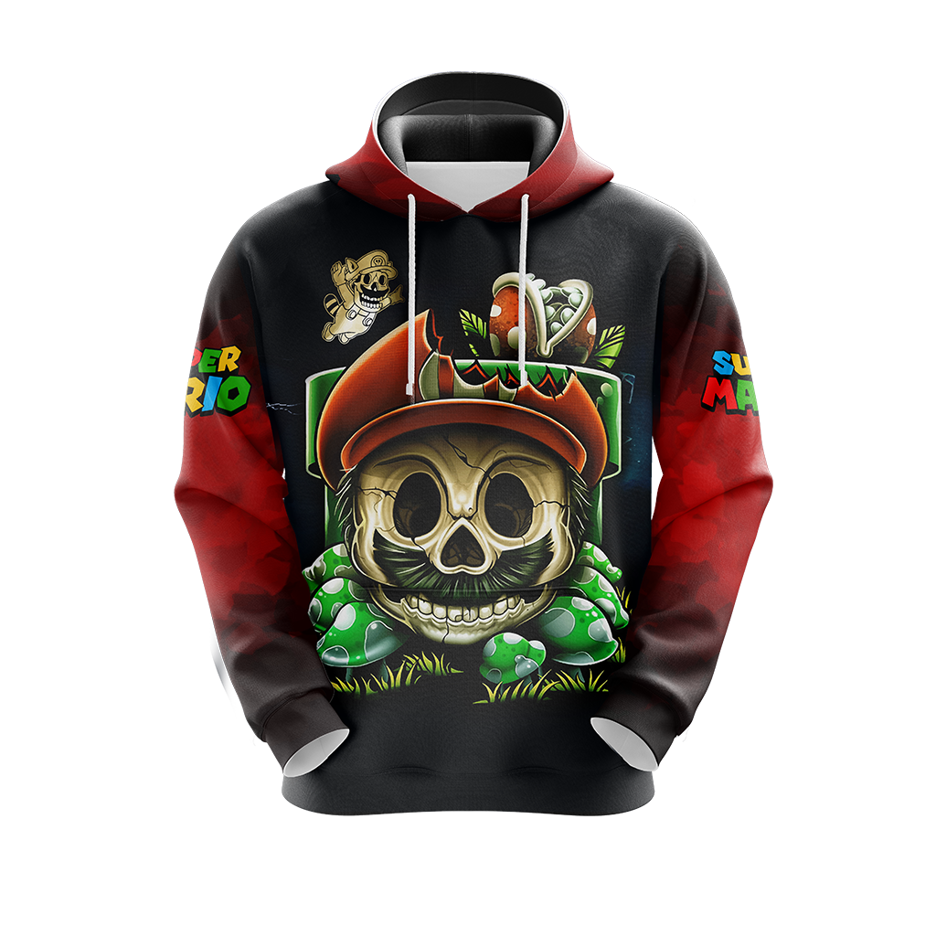Mario Hoodie Mario Skull Game Over Hoodie Black Red Unisex - Cozy Hoodie For Cold Weather